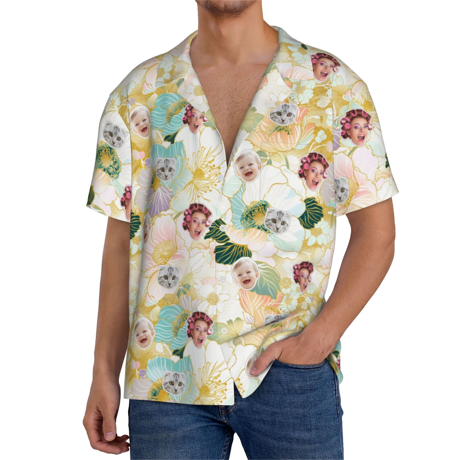 Chemise Hawaïenne Homme USA Star Rayée - T-Shirt Manches Courtes Boutonné 4 Juillet, Vêtements Plage Été